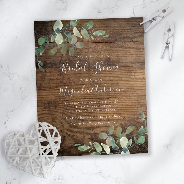 BUDGET Rustic Eucalyptus Bridal Shower Invitation (Criador carregado)