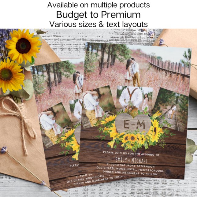 Budget Rustic Photo Sunflowers Wedding Invites A9 (Criador carregado)