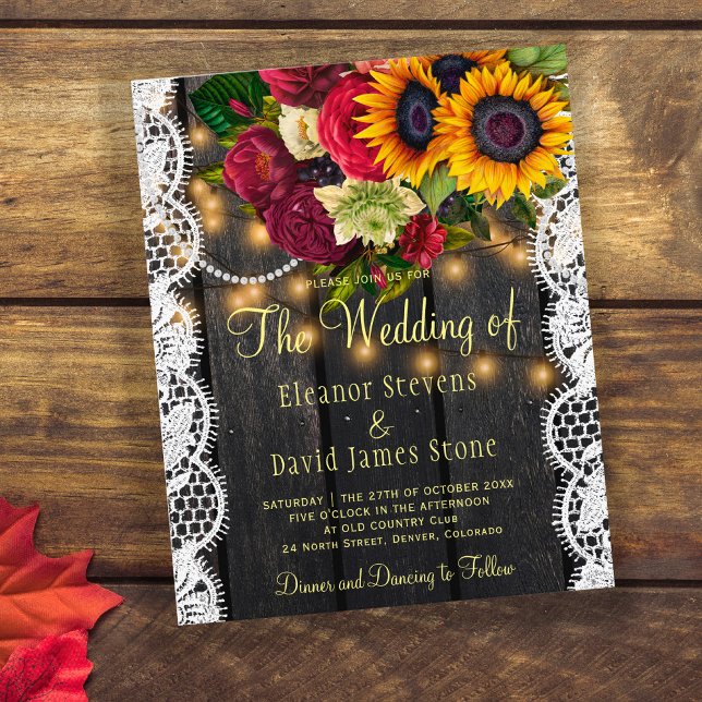 Budget rustic sunflower roses wedding invitation (Criador carregado)