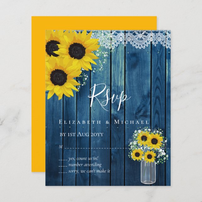 BUDGET Rustic Sunflower RSVP Casamento (Frente/Verso)