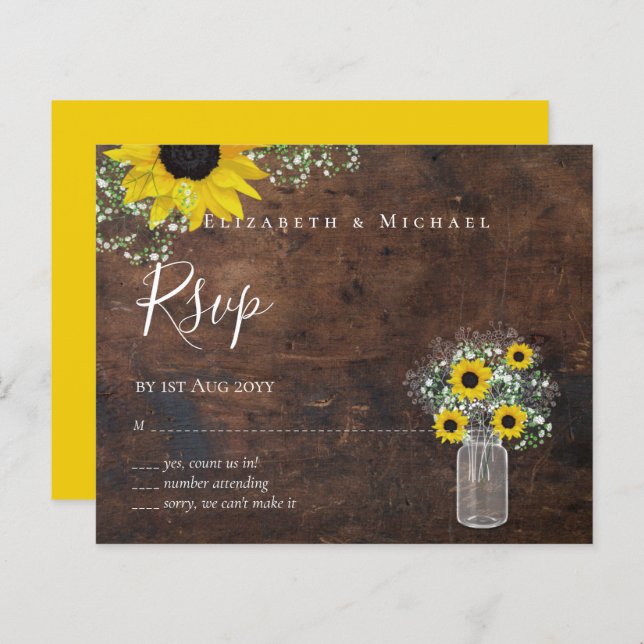 BUDGET Rustic Sunflower RSVP Casamento (Frente/Verso)