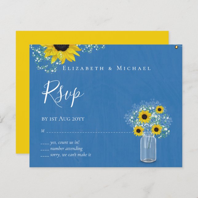 BUDGET Rustic Sunflower RSVP Casamento (Frente/Verso)