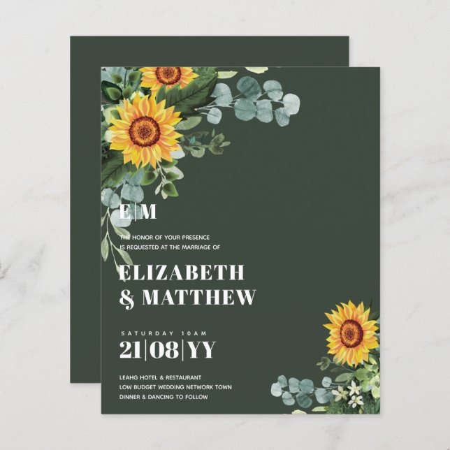 BUDGET Rustic Sunflower Texto Moderno Casamento (Frente/Verso)