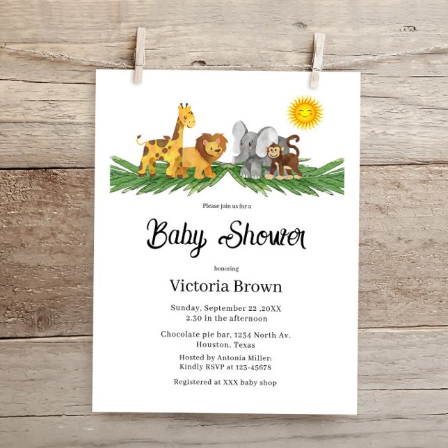 Budget Safari Animals Baby Shower Invitation (Criador carregado)