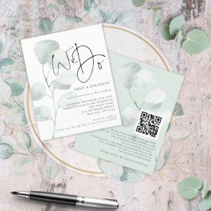 Budget Sage Eucalyptus We Do QR Wedding Invitation