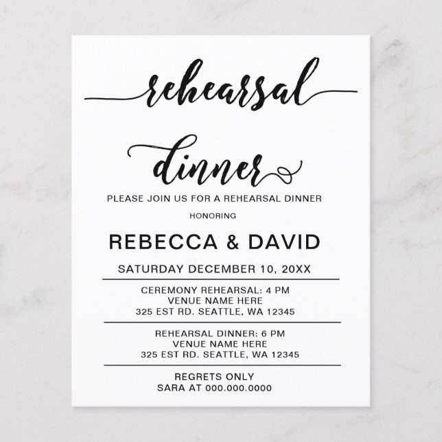 Budget Script Black Rehearsal Dinner Invitation (Frente)