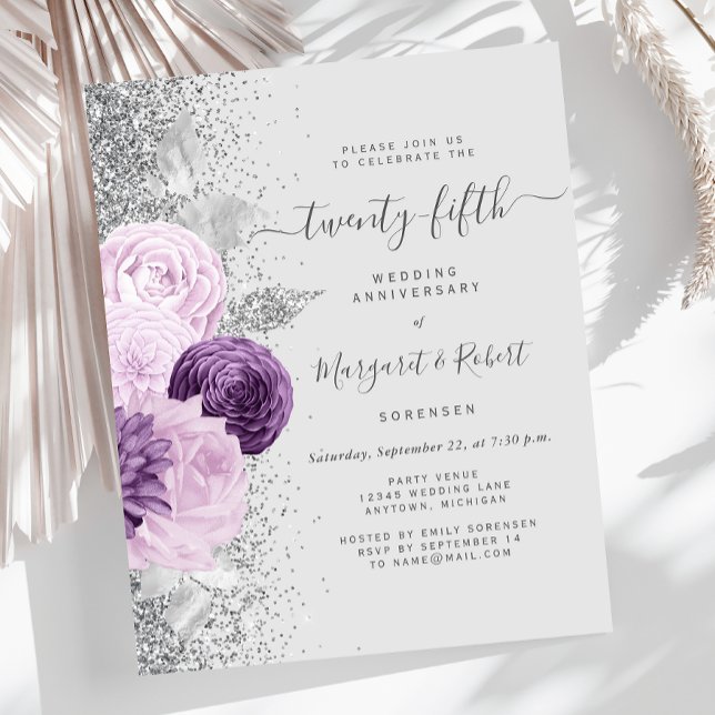 Budget Silver Purple Floral 25th Anniversary Party (Criador carregado)