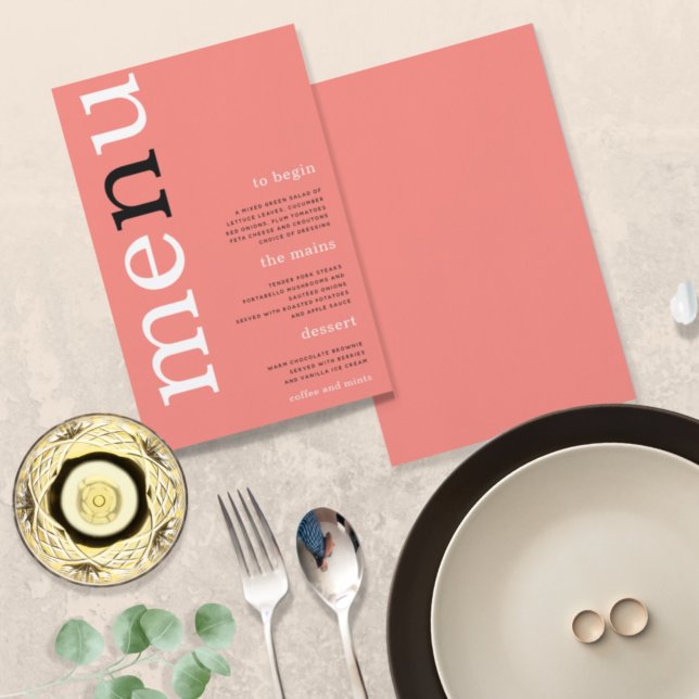 BUDGET Simple Coral Rosa Typografia Menu Casamento (Criador carregado)
