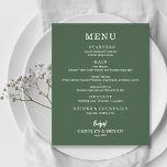 Budget Simple Elegant Evergreen Wedding Menu<br><div class="desc">An affordable, value paper evergreen dinner menu card with your food choices in chic white lettering is perfect for a modern wedding reception, wedding rehearsal dinner, anniversary party, or any special event with a sit-down dinner. Measures 4.5" x 5.6" (or choose from 2 other sizes) printed on 110 lb. weight...</div>