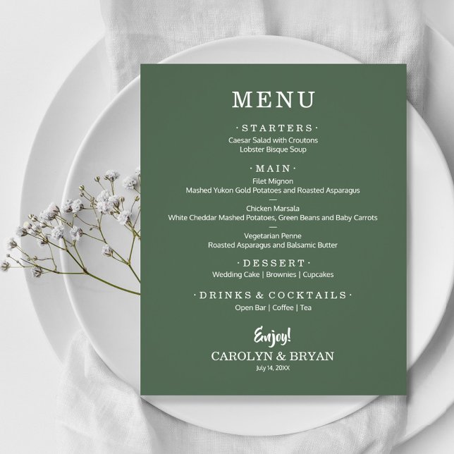 Budget Simple Elegant Evergreen Wedding Menu (Criador carregado)