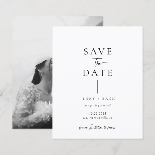 BUDGET Simple Modern Photo Wedding Save the Date (Frente/Verso)