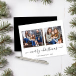 BUDGET Simple Script Feliz Foto de Natal<br><div class="desc">BUDGET Simple Script Moderno de Feliz Natal Cartão de Férias de Feliz Natal com duas das suas fotos favoritas e um roteiro simples, mas elegante Saudação de Feliz Natal. O fundo é um preto elegante e simples. Perfeito para seus cartões de natal este ano! **O nosso documento sobre o ORÇAMENTO...</div>