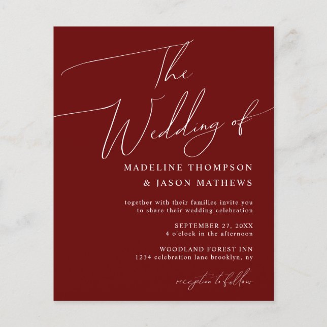 BUDGET Simples Burgundy Roteiro Vermelho O Casamen (Frente)