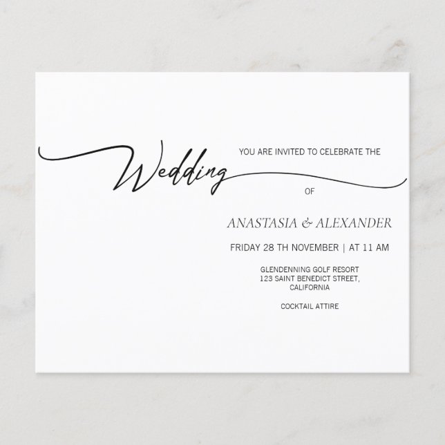 BUDGET Simples convite para casamento. Folheto (Frente)