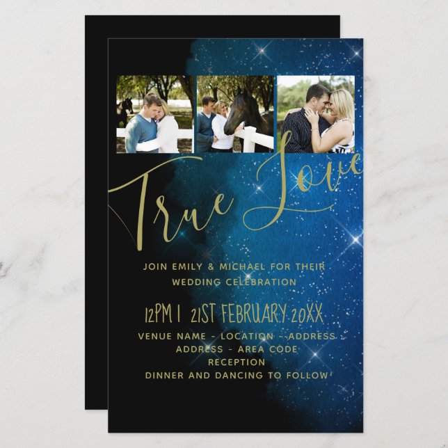 BUDGET Starry Night Marinho Dourado A9 Convites de (Frente/Verso)