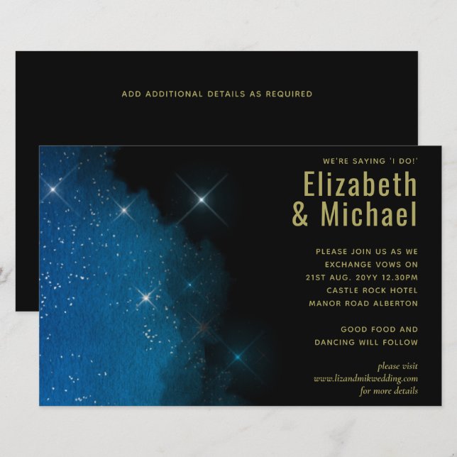 BUDGET Starry Night Marinho Dourado A9 Convites de (Frente/Verso)