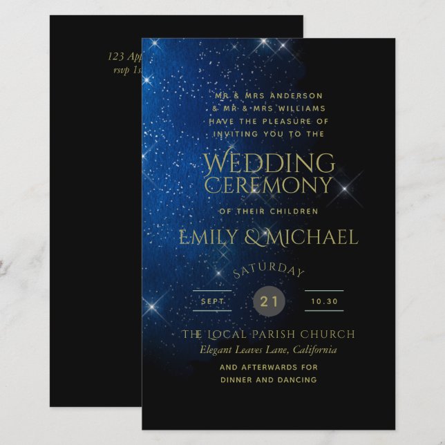 BUDGET Starry Night Marinho Dourado A9 Convites de (Frente/Verso)