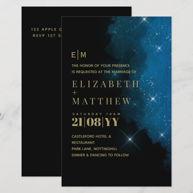 BUDGET Starry Night Marinho Dourado A9 Convites de (Frente/Verso)