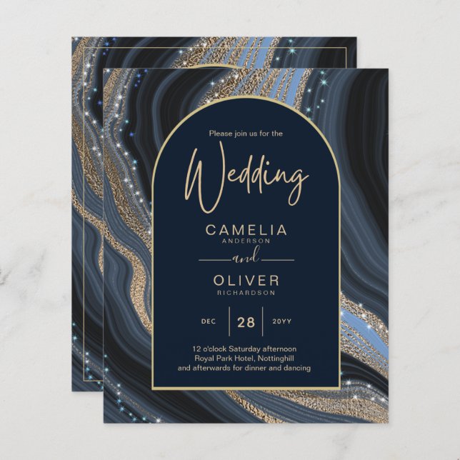 BUDGET Starry Night Marinho Dourado Agate Convite  (Frente/Verso)