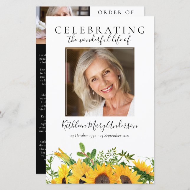 BUDGET Sunflower Photo Memorial Service (Frente/Verso)