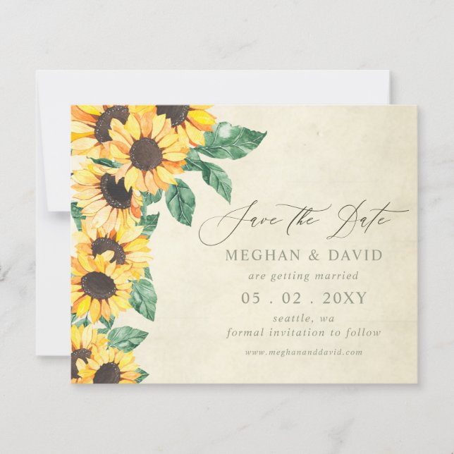 Budget Sunflowers Garden Floral Save the Date (Frente)