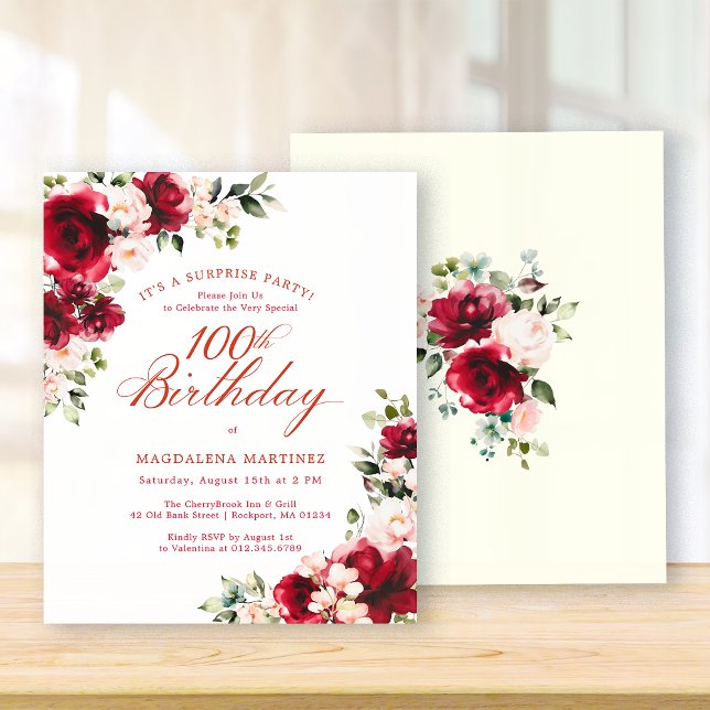 BUDGET SURPRISE PARTY 100th Birthday Pink Red Rose (Criador carregado)