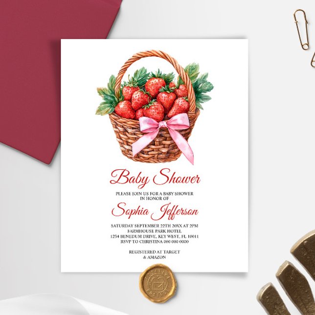 Budget Sweet Strawberry Baby Shower Invitation (Criador carregado)