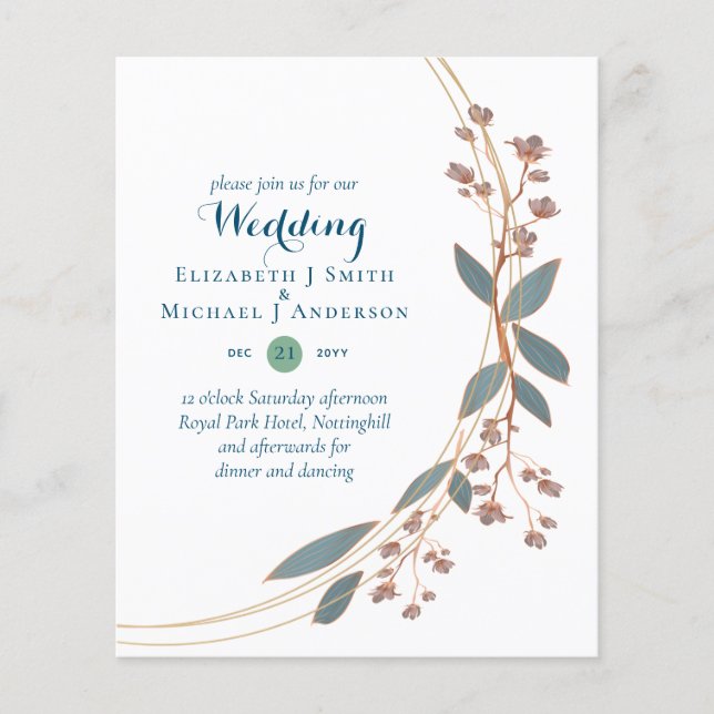 BUDGET Teal Orange Deixa Convite De Casamento (Frente)