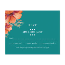 BUDGET Teal Orange Floral Weding RSVP
