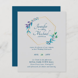 BUDGET Teal Purple Dourado Wreath Convites