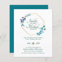 BUDGET Teal Purple Dourado Wreath Convites