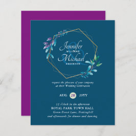BUDGET Teal Purple Dourado Wreath Convites