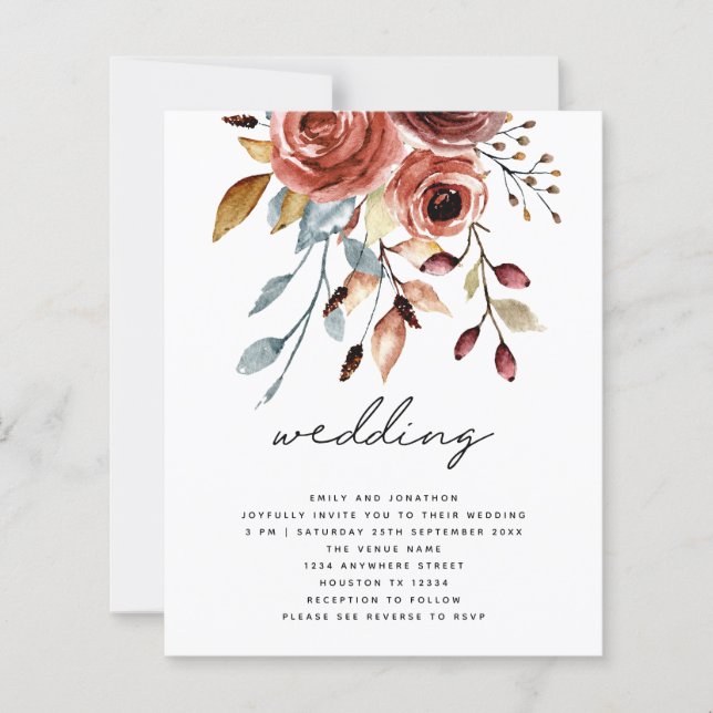 BUDGET Terracotta Florals Convite de casamento de  (Frente)