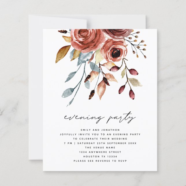 BUDGET Terracotta Florals QR Wedding Noite Party (Frente)