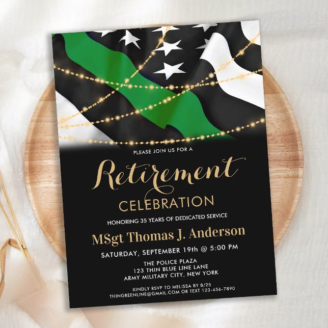 Budget Thin Green Line Military Retirement Invite (Criador carregado)