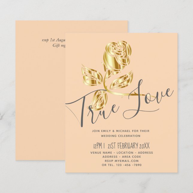 BUDGET Trending True Love Dourado Convite de casam (Frente/Verso)