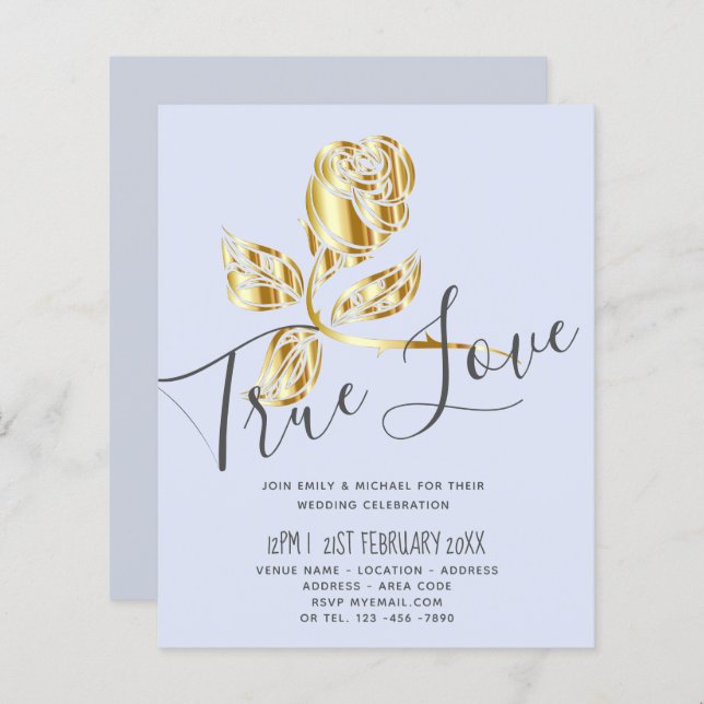 BUDGET Trending True Love Dourado Convite de casam (Frente/Verso)