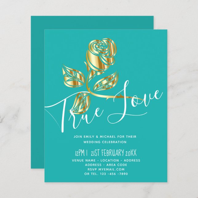 BUDGET Trending True Love Dourado Convite de casam (Frente/Verso)