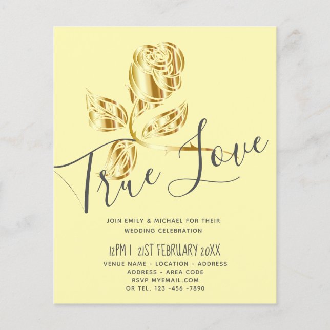 BUDGET Trending True Love Dourado Convite de casam (Frente)