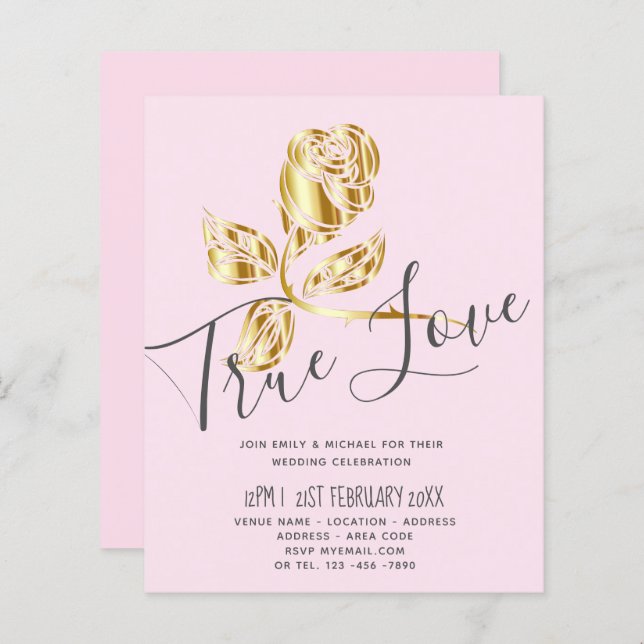 BUDGET Trending True Love Dourado Convite de casam (Frente/Verso)
