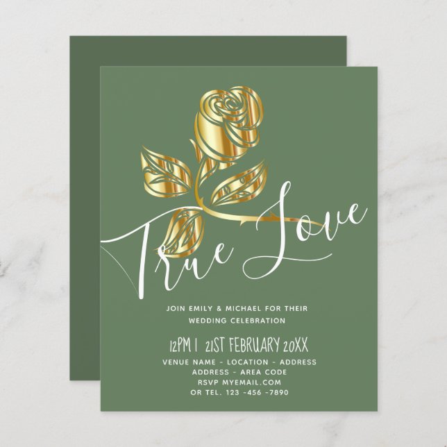BUDGET Trending True Love Dourado Convite de casam (Frente/Verso)