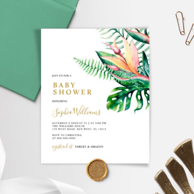 Budget Tropical Greenery Baby Shower Invitation (Criador carregado)