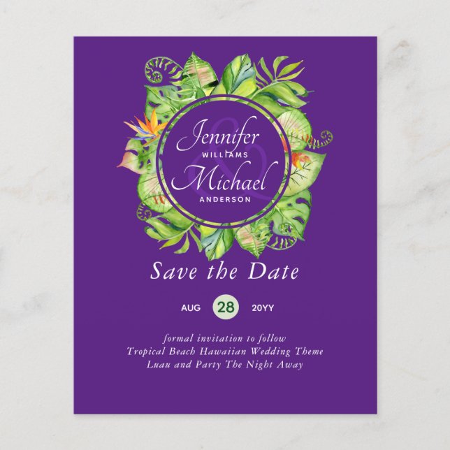 BUDGET Tropical Leaf Havaiana Luau Casamento (Frente)