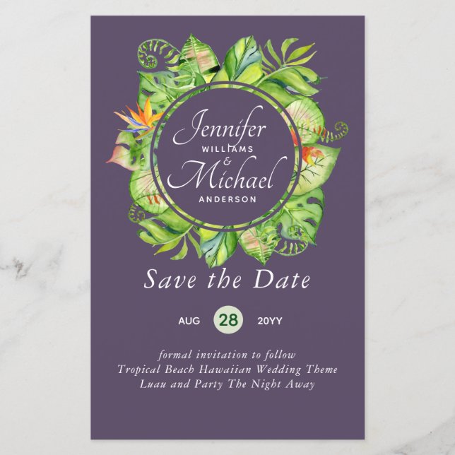 BUDGET Tropical Leaf Havaiana Luau Casamento (Frente)