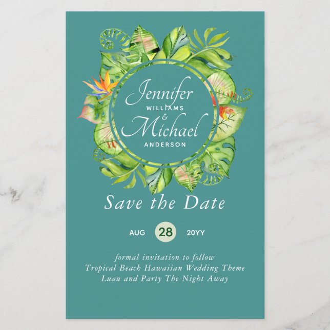 BUDGET Tropical Leaf Havaiana Luau Casamento (Frente)