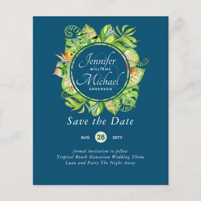 BUDGET Tropical Leaf Havaiana Luau Casamento (Frente)