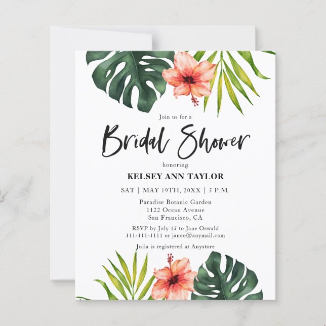 Budget Tropical Monstera  Bridal Shower Invitation (Frente)