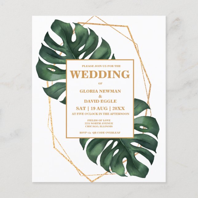 Budget Tropical Palm Leaf QR Code  Invitation (Frente)