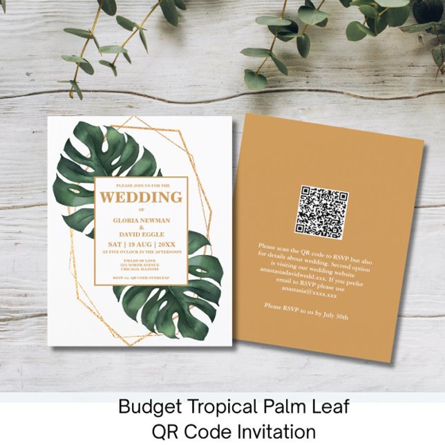 Budget Tropical Palm Leaf QR Code  Invitation (Criador carregado)