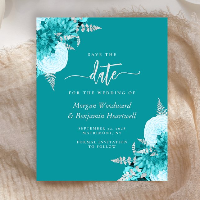Budget Turquoise Floral Wedding Save the Date (Criador carregado)